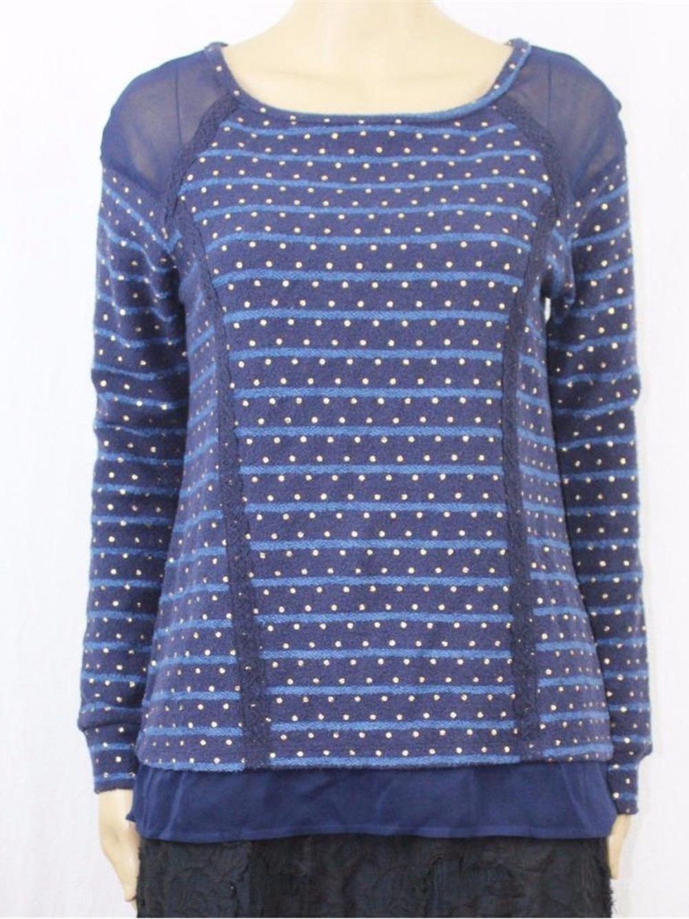 EUC Maison Jules Navy Foil Polka Dot Long-Sleeve Layered Top